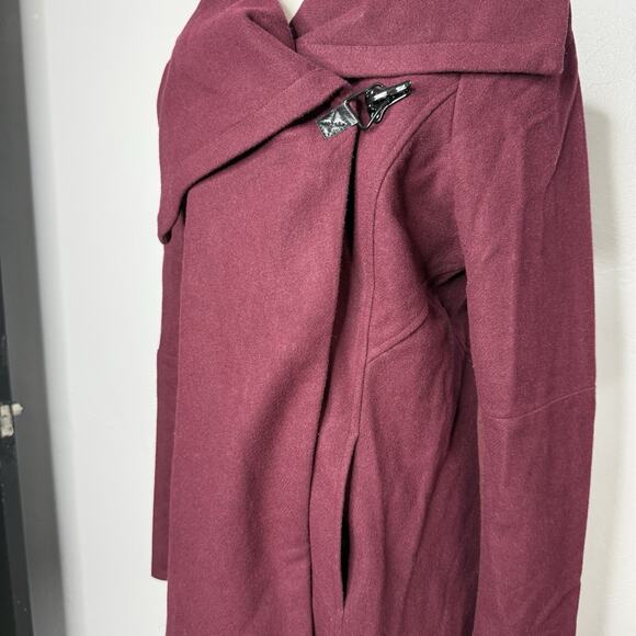 Sam Edelman Burgundy Wool Blend Asymmetrical Wrap Coat Women’s Large - Picture 5 of 9